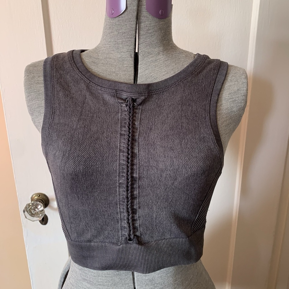 OFFLINE by Aerie Recharge Bra Top Gray Ribbed Braided Crop Medium